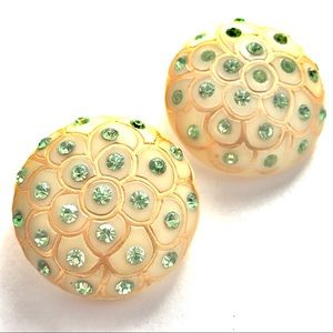 Vintage Earrings Celluloid Rhinestone Mint Green